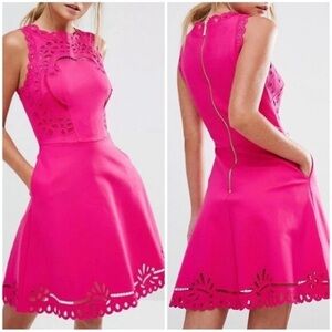 Ted Baker London Hot Pink Laser Cut Skater Dress – Size 1